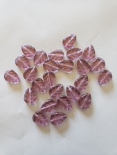 Czech Glass Beautiful Leaf Beads Clear Medium Amethyst 24 Piece D11NRW