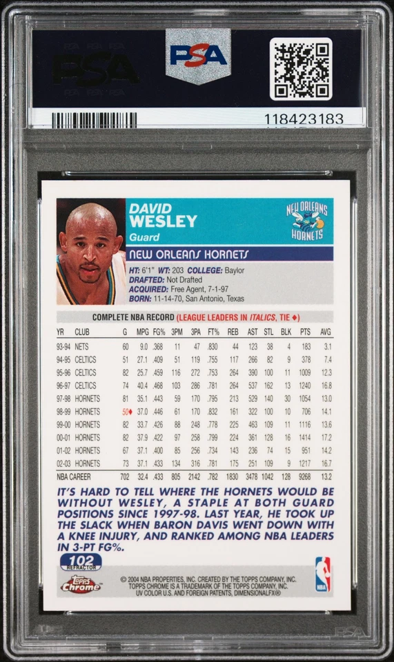 2003 TOPPS CHROME REFRACTOR #102 DAVID WESLEY PSA 9 - Image 2 of 2