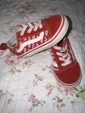 Vans Old Skool Size 6c Red White Slip on Platform Shoes- Elastic Laces Toddler