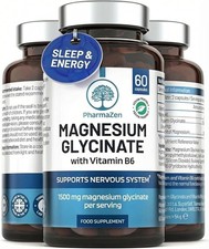 PharmaZen Magnesium Glycinate 1500mg High Absorption 60 Capsules UK Made Supplem 0.12 per thousand milligrams
