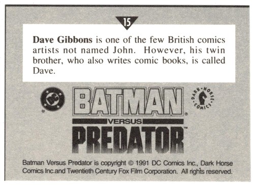 Batman vs Predator Karte # 15 - 1991 DC / Dark Horse (ex-mt) - Bild 2 von 2