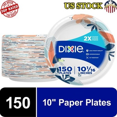 150 Count 10 Inch Disposable Paper Plates Bulk Pack Strong Durable Soak Proof US