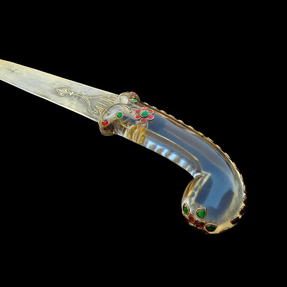 Daga Khanjar asentada gema empuñadura pistola cristal otomana vintage  Foto 4 de 4
