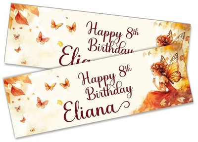 Personalised Fairy Design Birthday Banner Any Name Age Custom Kids Party396