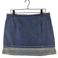 Vintage Route 66 Embroidered Denim Mini Skirt Juniors 15/16 Y2K