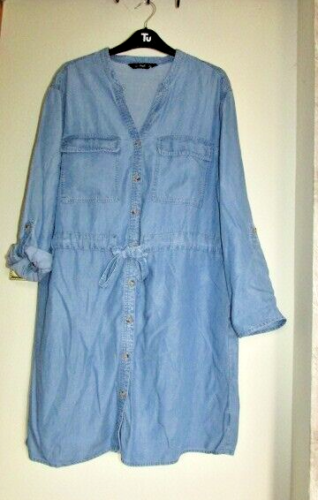 ladies blue denim button through dress with roll up sleeves from F&F size 16 - Picture 1 of 2