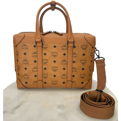 MCM Klassik Tote in Visetos Cognac Top handle Bag