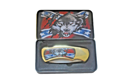 Snarling wolf Knife three-and-a-3-1/2''blade in metal tin