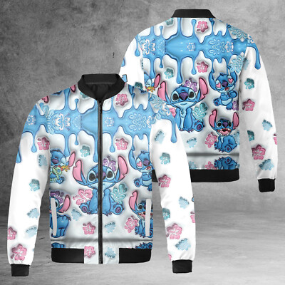 Personalized Stitch Ohana Means Family Hibiscus Flower Inflated Effect Jacket