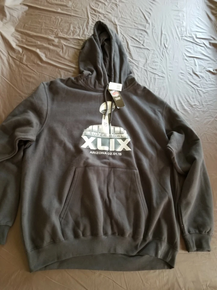 NFL Super Bowls XLIX 2015 Negro XL Hoody Plus Raro 2008 XLII Fieltro Signo Souvenirs Foto 2 de 4