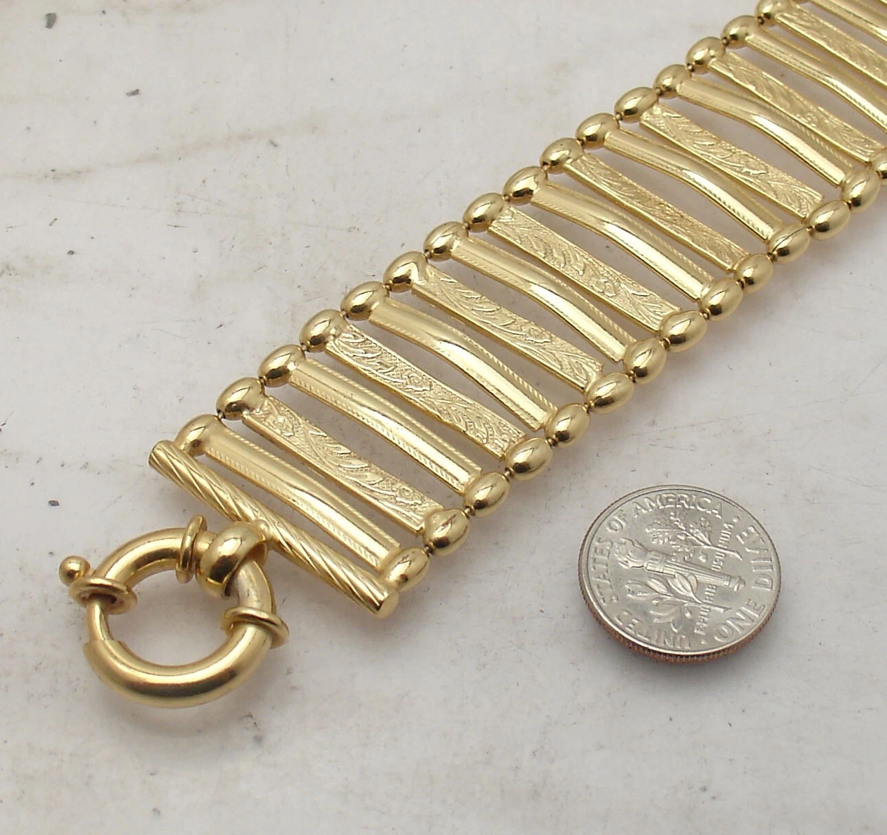 8" Bellezza Wide Cleopatra Link Bracelet Spring Ring Lock Solid Yellow Bronze - product detail image 4