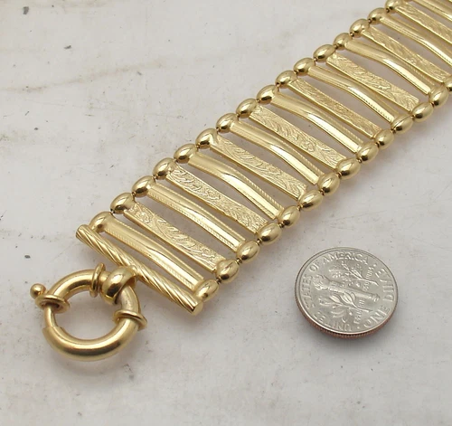 8" Bellezza Wide Cleopatra Link Bracelet Spring Ring Lock Solid Yellow Bronze image 4