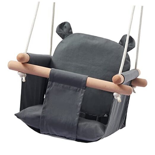 Secure Baby Swing Seat with Safety Belt Baby Canvas and Wooden Swing