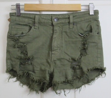 Eunina Green Lulu Cut Off Shortie Jean Shorts Women S Waist 28 Stretch 137-29570