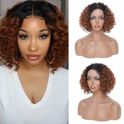 Lace Front Wig Synthetic Kinky Curly Wigs Baby Hair Dark Brown T Part Lace Wig - Picture 11 of 33