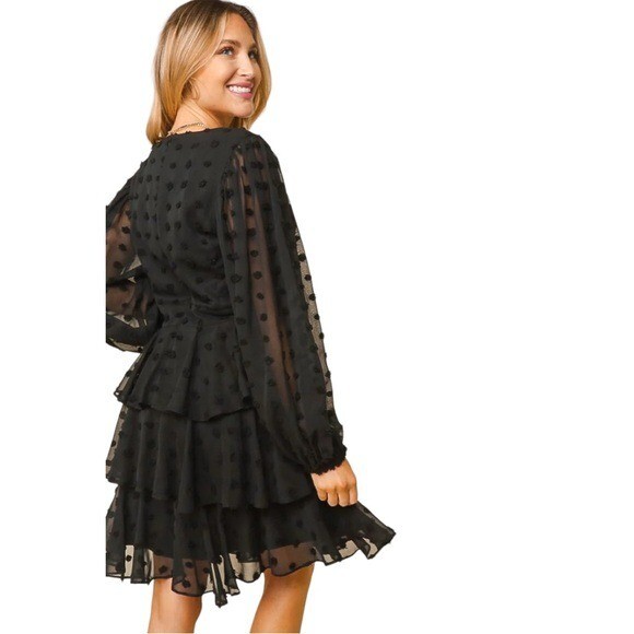 long sleeve fit and flare dress black Flirty Whimsigoth Women Small Tiered Ruffle Black Fit & Flare M100 Size:Custom Size ( Special instructions for seller ) Pair it with a
