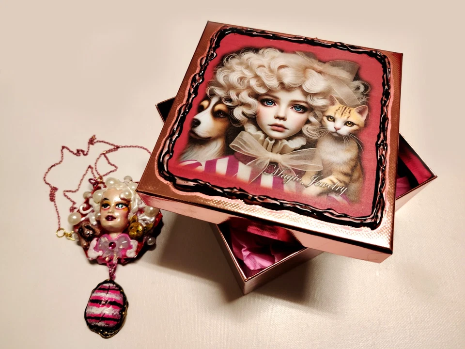 Ожерелье женщина ювелирных изделий роскошь винтажная кукла голова собаки и кошки модные аксессуары - Изображение 3 из 4