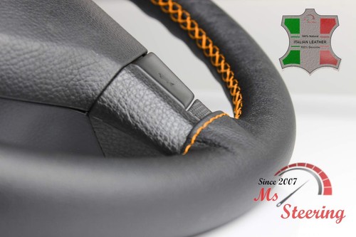 FOR Smart PASSION 13-16 SCHWARZ LEDER LENKRADABDECKUNG ORANGE STIT - Bild 4 von 5