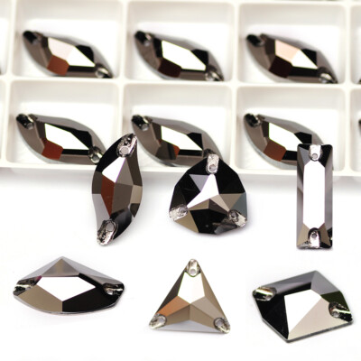 Yanruo Multi-Shape Sew on Strass Crystal Rhinestones for Needlework Jet hematite