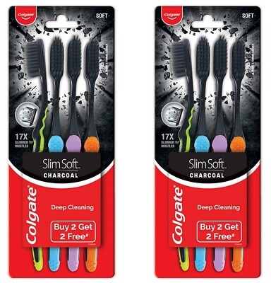 2x Colgate Slim Soft Charcoal Zahnbürste 4er Pack Zahnbürsten sortiert Neu