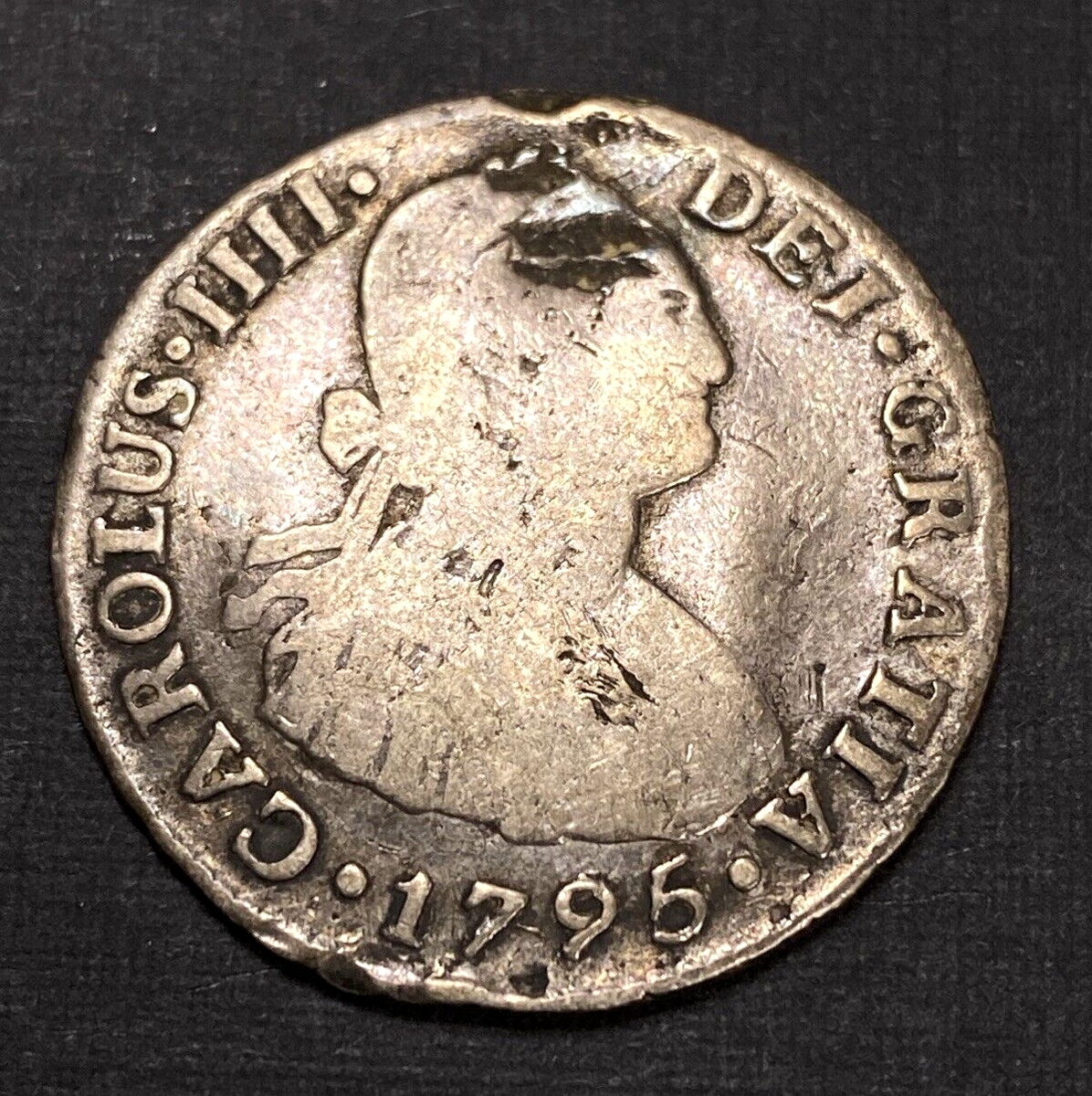 Peru 1795 IJ Lima 2 Reale Silver Coin King Carlos IV Colonial Currency Plata