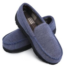 Mens Slippers Microsuede Moccasin Memory Foam House Shoes 12 Blue