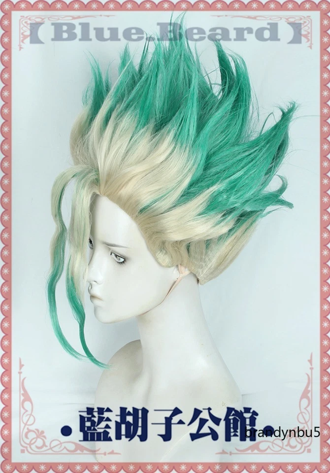 Peluca verde degradada platino Ishigami Senkuu cosplay anime Dr.STONE utilería regalo Foto 2 de 4
