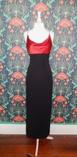 Vintage Y2K Red Black Silk Cowl Neck Formal Long Party Evening Gown Prom Dress 2