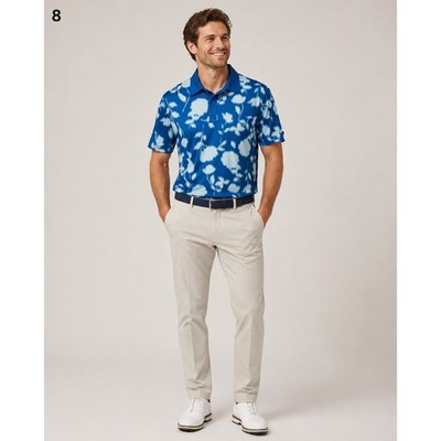 G/FORE Performance Golf Polo Shirt Mens Large Blue White Floral Silhouette