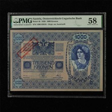 1920 Austria Oesterreichisch-Ungarische Bank 1000 Kronen Pick#48 PMG 58 UNC