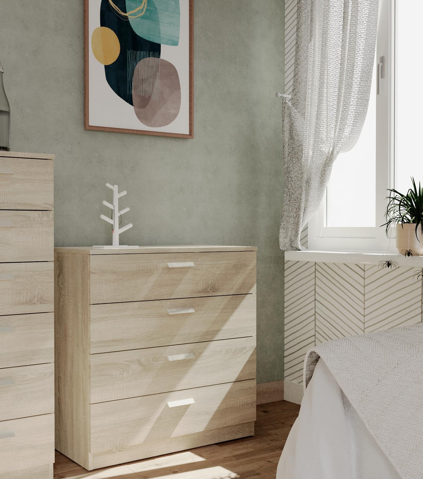 Commode 4 tiroirs chêne Cambrian pour optimiser le rangement de la chambre