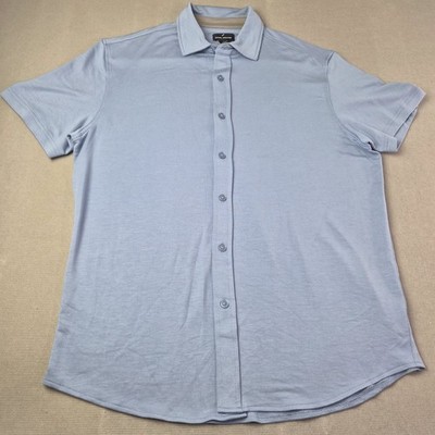 Daniel Hechter Paris Shirt Mens Large Blue Short Sleeve Button Up Soft Modal
