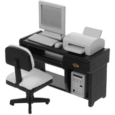 NUOBESTY 1:12 Dollhouse Miniature Office Furniture Set - Black Desk & Chair w...