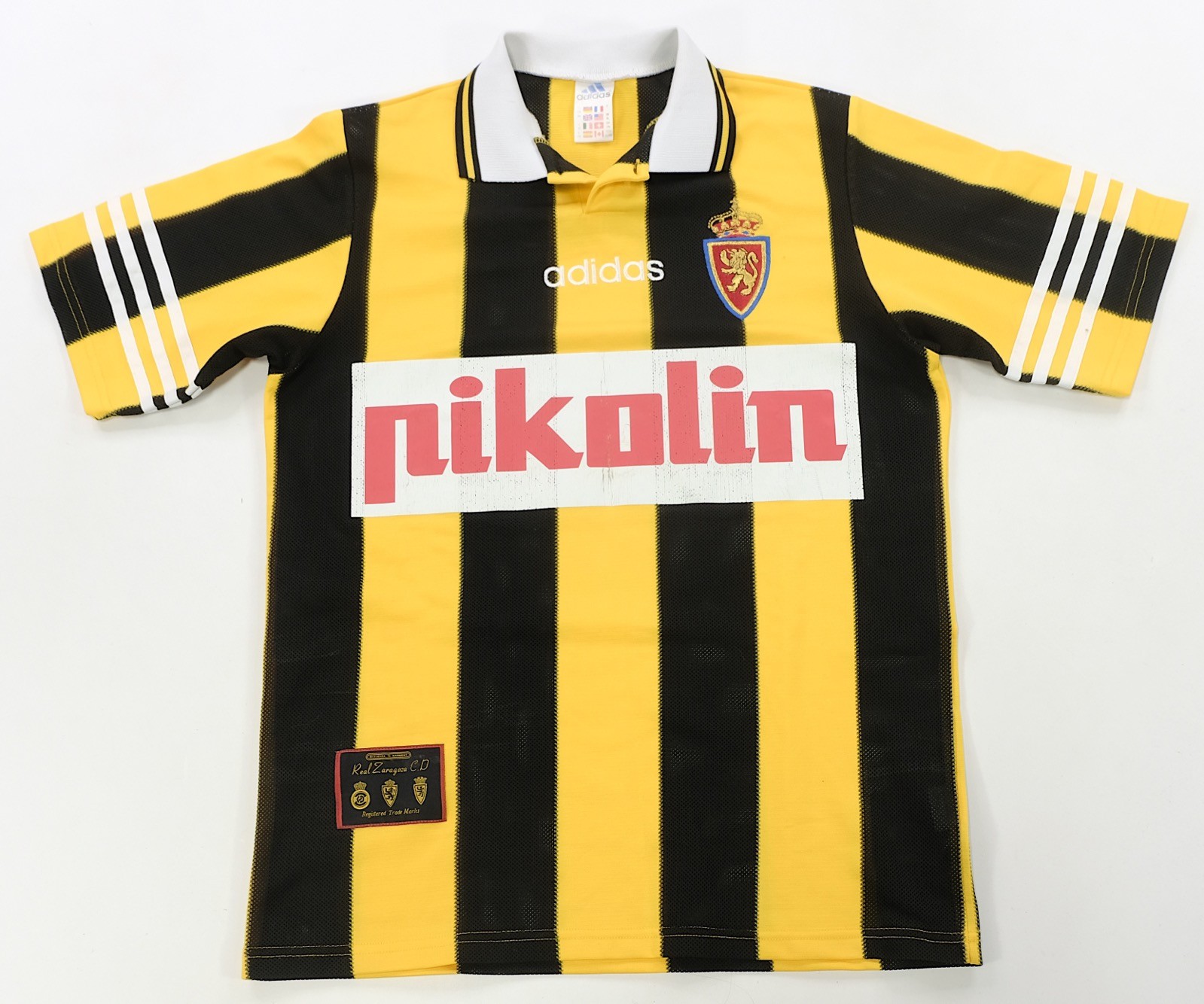 Rare VTG ADIDAS Real Zaragoza Soccer Nikolin Striped 1996 Jersey 90s Youth SZ XL