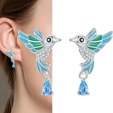 KUNSIR 925 Sterling Silver Cute Tiny Bird Stud Earrings For Women Jewelry Gifts