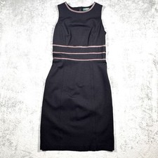 Lauren Ralph Lauren Black Sleeveless Dress Size 6 Brown Stripe Waist Detail