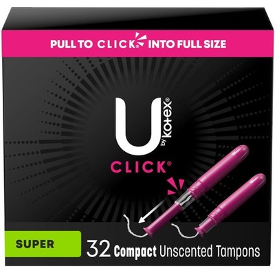 U by Kotex Click Compact Tampons, Super, Unscented, 32 Count