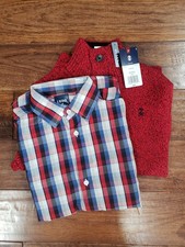 Izod Boys Red Plaid Print Quarter Button Cotton Sweater  Shirt Set Medium Husky