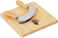 Wiegemesser Mit Brett, Bambus & Edelstahl, Zweischneidiges KräUtermesser, KräUte