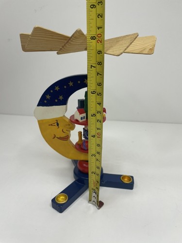 Rare ~ Vintage Christmas Moon Wood Nativity Candle Windmill Carousel - Picture 8 of 8