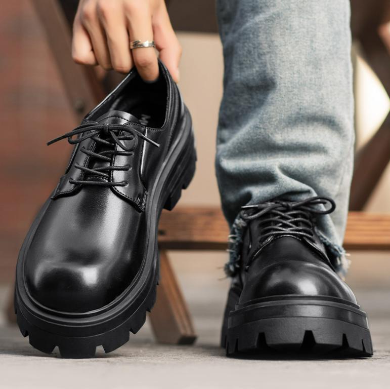 Recyphi Mens Size UK 47 Black Faux Leather Oxford Derby  Lace Up Shoes New Shot045-1851_ea27df0d-b29d-  main image 4