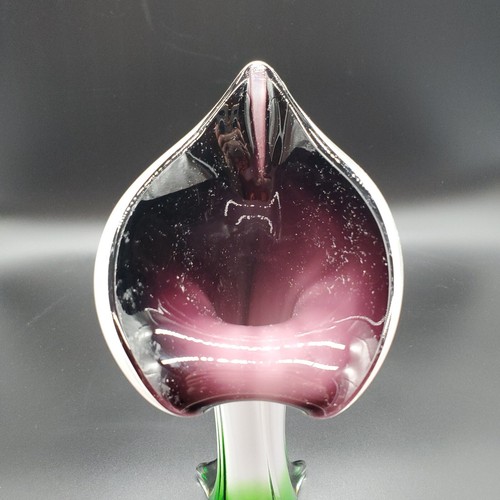 Jack in the Pulpit Vase - Cased Ribbed Swirled Green Purple White 11.5" - Picture 8 of 13