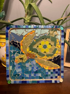 Handmade Swimming Turtle Mosaic Stained Glass/Ceramic Wall Art