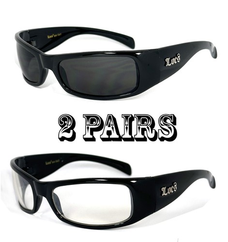 Locs All Black Frame Classic Cholo Gangster Warp Biker Sunglasses - Picture 15 of 19
