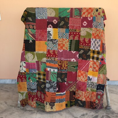 Single Vintage Ralli Patchwork Kantha Quilt Tagesdecke Decke Bettläufer