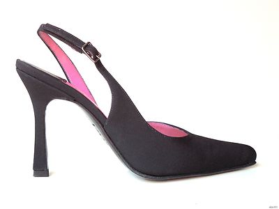 専用2 Versani black crepe slingback PUMPS Shoes 9511 Italy - classy new