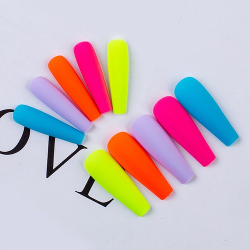 100pcs Fake False Nails Tips Full Cover Long Coffin Ballerina Art Manicure US ↕ - Picture 18 of 35
