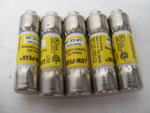 LOT OF 5 COOPER BUSSMANN LP-CC-20 FUSE LOW PEAK CLASS CC 20 AMP