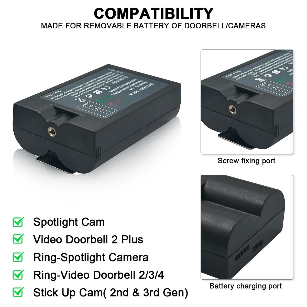 V4 6040mAh New Battery Replacement for Ring for Video Doorbell 2/3