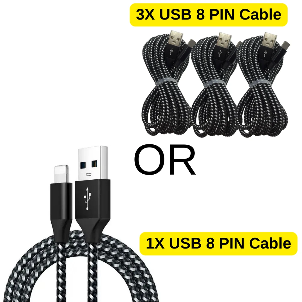 Lote de 1/3x Cable Trenzado Carga Rápida Cable de Datos 10 Pies para iPhone Tipo-C Micro USB Foto 4 de 4
